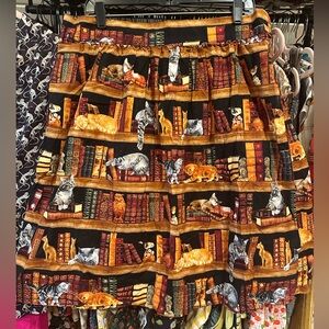 Retrolicious Cat Library A-Line Skirt - Black and Brown